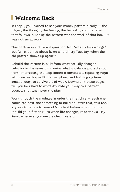The Matriarch's Money Reset Step II workbook welcome and introduction page