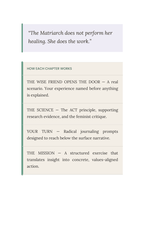 Inside The Matriarch’s Money Brain workbook showing how each chapter works
